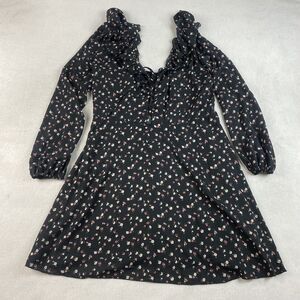 Boohoo Womens Floral Off Shoulder Boho Dress Plus 20 Black Peasant Festival